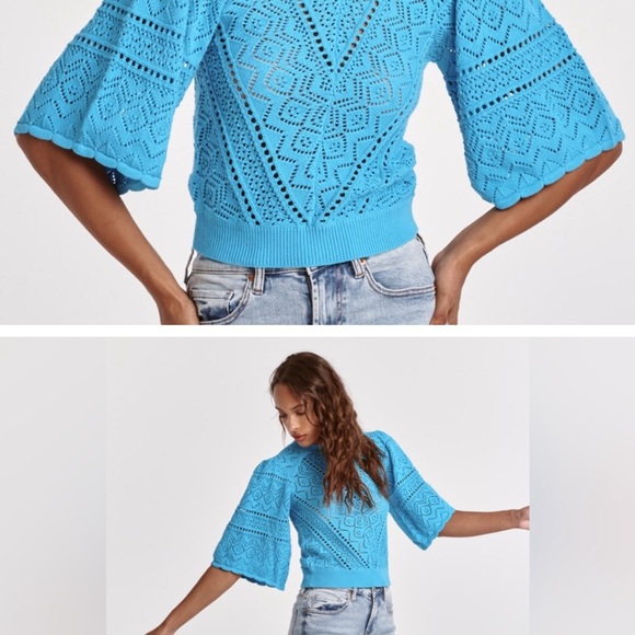 Dear John Blue Crochet Knit Top NEW - Picture 3 of 3